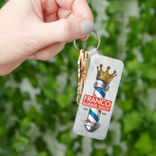 Barber Hair Shop King Crown Barber Pole Hair Salon Keychain