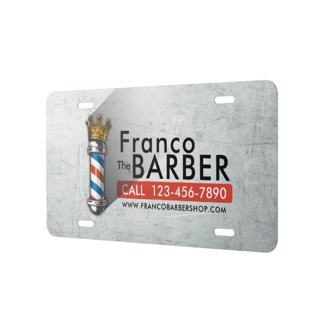 Barber Hair Shop King Crown Barber Pole Hair Salon License Plate (Left)