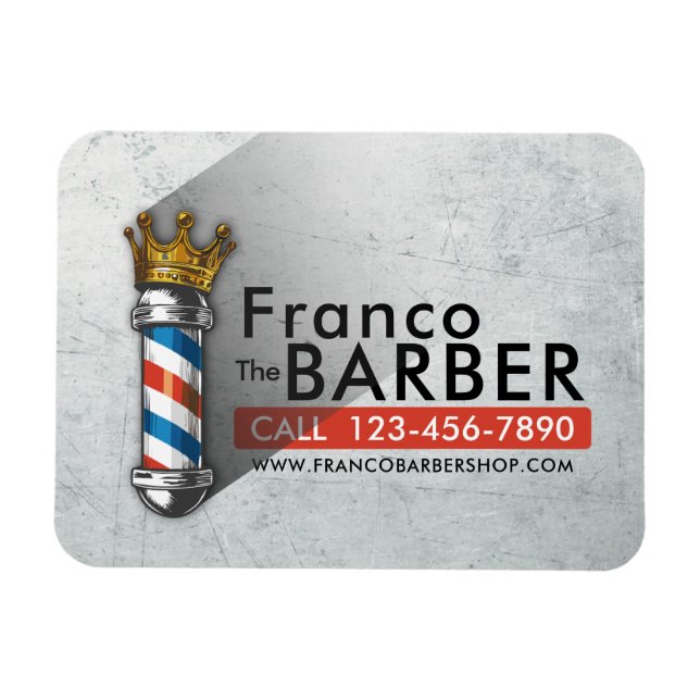 Barber Hair Shop King Crown Barber Pole Hair Salon Magnet (Horizontal)