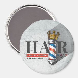 Barber Hair Shop King Crown Barber Pole Hair Salon Magnet