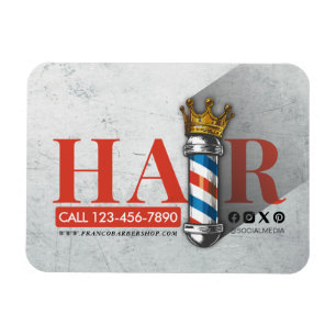 Barber Hair Shop King Crown Barber Pole Hair Salon Magnet