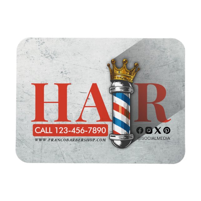 Barber Hair Shop King Crown Barber Pole Hair Salon Magnet (Horizontal)