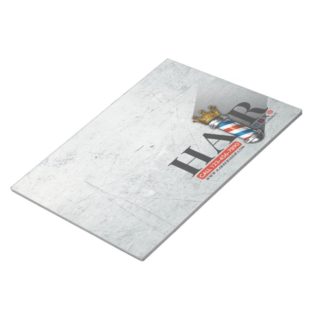 Barber Hair Shop King Crown Barber Pole Hair Salon Notepad (Angled)