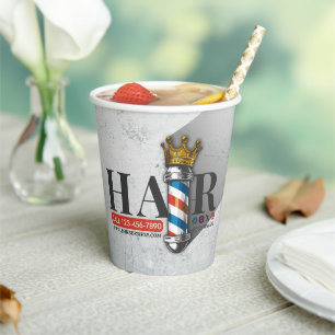 Barber Hair Shop King Crown Barber Pole Hair Salon Paper Cups