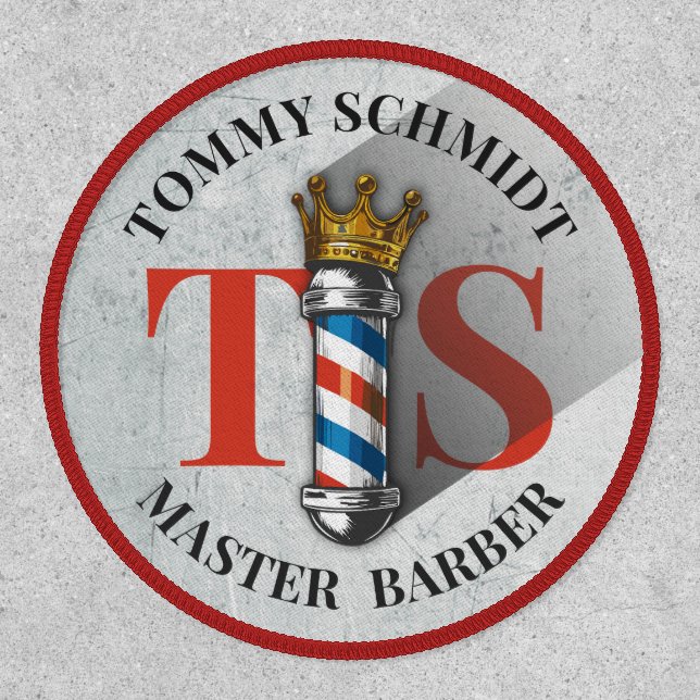 Barber Hair Shop King Crown Barber Pole Hair Salon Patch (Front)