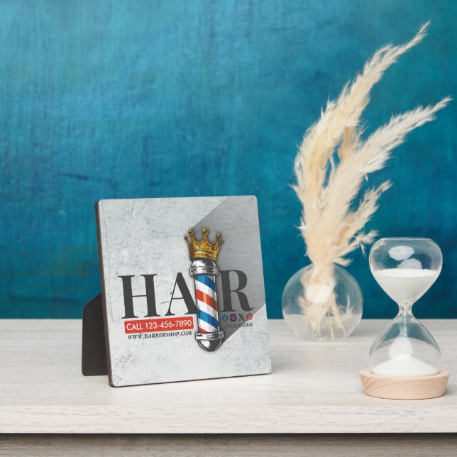 Barber Hair Shop King Crown Barber Pole Hair Salon Plaque (Insitu)