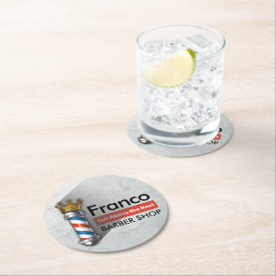 Barber Hair Shop King Crown Barber Pole Hair Salon Round Paper Coaster