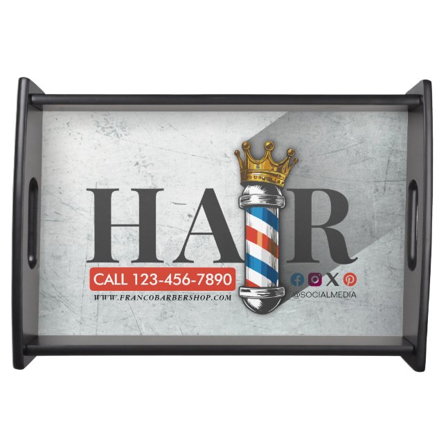 Barber Hair Shop King Crown Barber Pole Hair Salon Serving Tray (Front)
