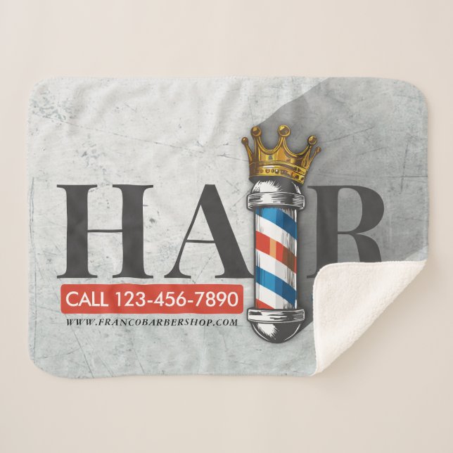 Barber Hair Shop King Crown Barber Pole Hair Salon Sherpa Blanket (Front (Horizontal))