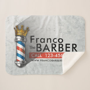 Barber Hair Shop King Crown Barber Pole Hair Salon Sherpa Blanket
