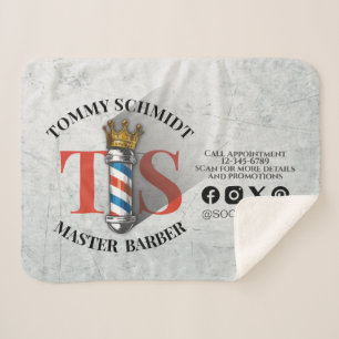 Barber Hair Shop King Crown Barber Pole Hair Salon Sherpa Blanket