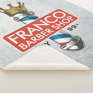 Barber Hair Shop King Crown Barber Pole Hair Salon Sherpa Blanket