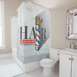 Barber Hair Shop King Crown Barber Pole Hair Salon Shower Curtain