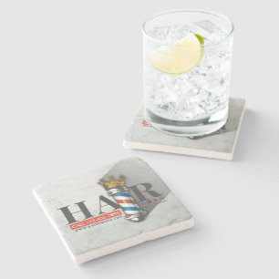 Barber Hair Shop King Crown Barber Pole Hair Salon Stone Coaster