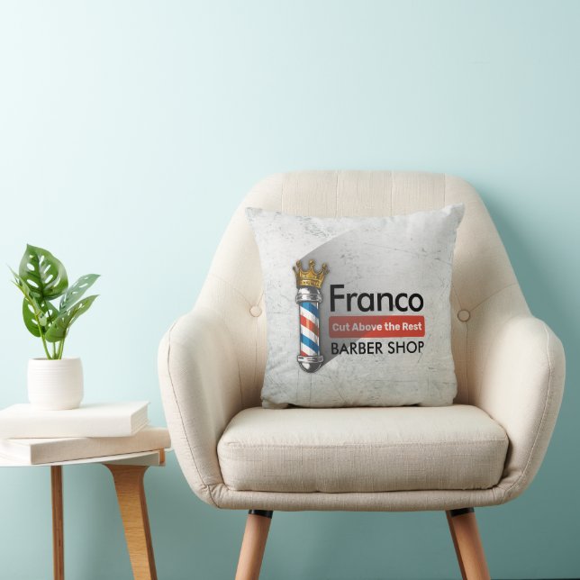 Barber Hair Shop King Crown Barber Pole Hair Salon Throw Pillow (Chair)