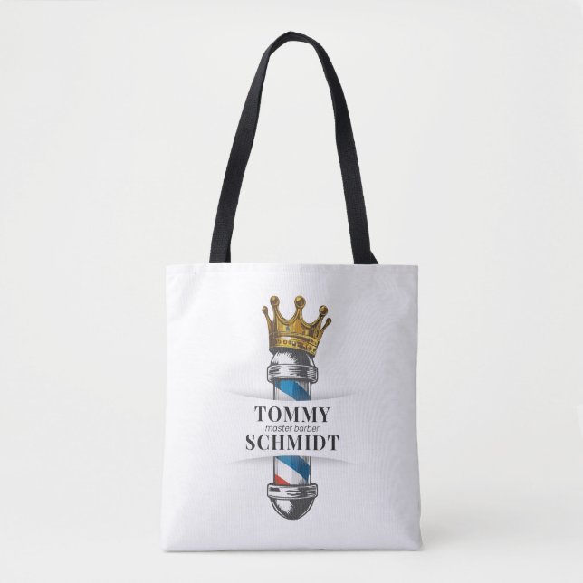 Barber Hair Shop King Crown Barber Pole Hair Salon Tote Bag (Front)