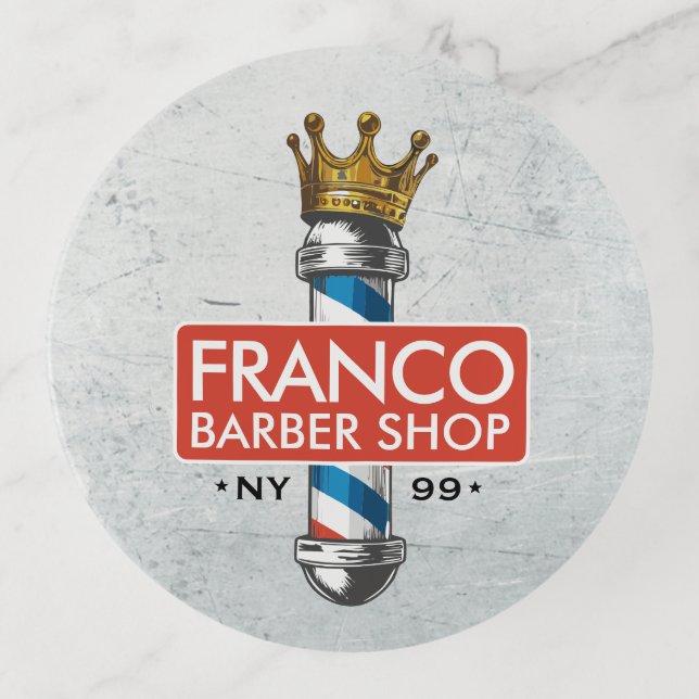 Barber Hair Shop King Crown Barber Pole Hair Salon Trinket Tray (Front)
