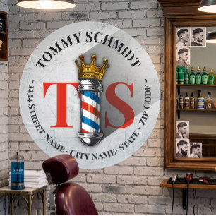 Barber Hair Shop King Crown Barber Pole Hair Salon Wall Decal