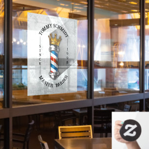 Barber Hair Shop King Crown Barber Pole Hair Salon Window Cling