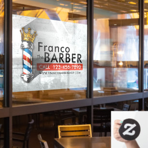 Barber Hair Shop King Crown Barber Pole Hair Salon Window Cling