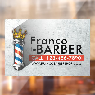 Barber Hair Shop King Crown Barber Pole Hair Salon Window Cling