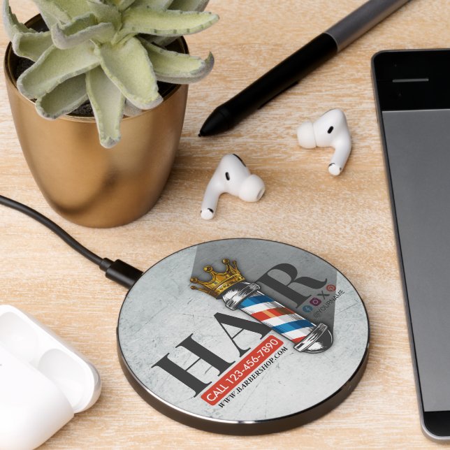 Barber Hair Shop King Crown Barber Pole Hair Salon Wireless Charger (Desk 2)