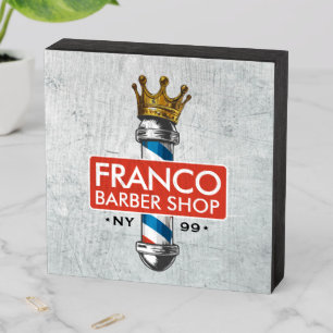 Barber Hair Shop King Crown Barber Pole Hair Salon Wooden Box Sign