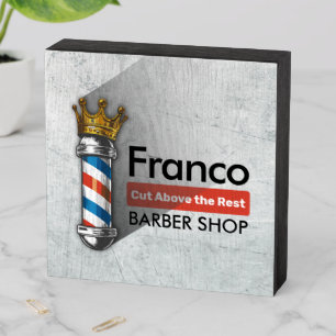 Barber Hair Shop King Crown Barber Pole Hair Salon Wooden Box Sign