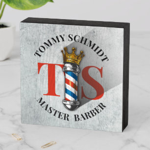 Barber Hair Shop King Crown Barber Pole Hair Salon Wooden Box Sign