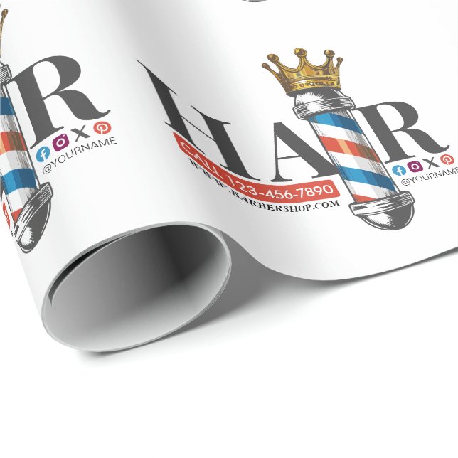 Barber Hair Shop King Crown Barber Pole Hair Salon Wrapping Paper (Roll Corner)
