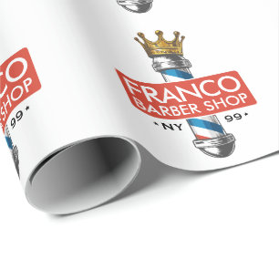 Barber Hair Shop King Crown Barber Pole Hair Salon Wrapping Paper