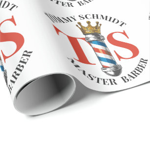 Barber Hair Shop King Crown Barber Pole Hair Salon Wrapping Paper