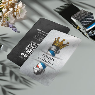 Barber Hair Shop Royal Crown Barber Pole QR Code Business Card
