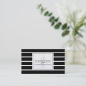 Barber/Hair Stylist Black Stripes Platinum Paper Business Card (Standing Front)