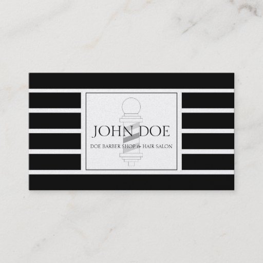 Customizable Barber/Hair Stylist Black Stripes Platinum Paper Business Card