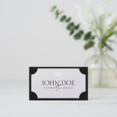 Barber/Hair Stylist Black/White Golden Plaque Business Card (Standing Front)