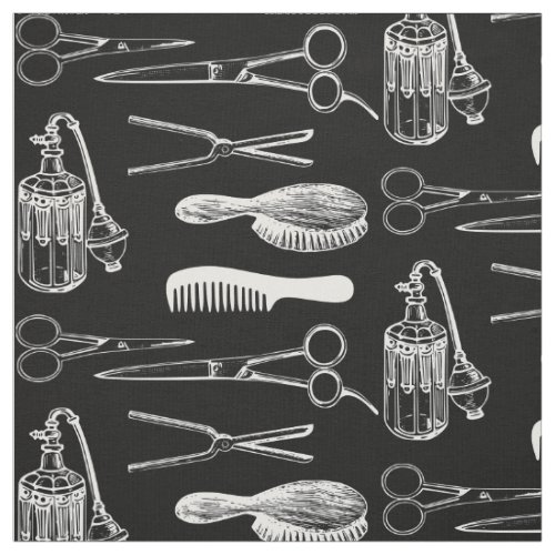 Barber hair stylist retro black and white pattern fabric