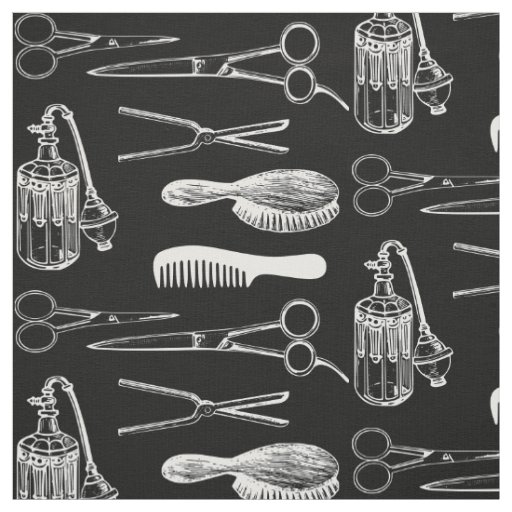 Barber hair stylist retro black and white pattern fabric
