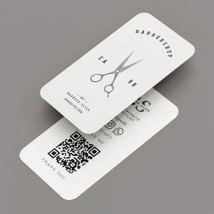 Barber Hair Stylist Silver Scissors Minimal White Business Card