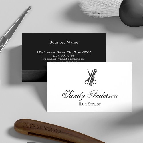 Barber Hair Stylist Simple Elegant Black White Business Card