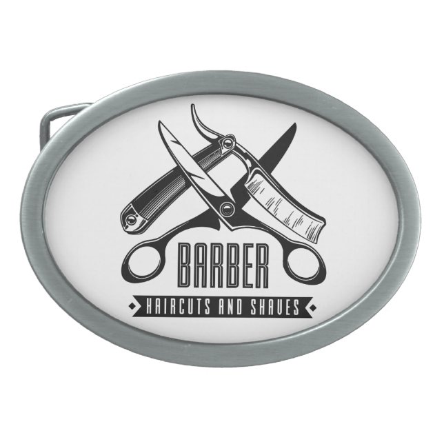 Barber – haircut and shaves belt buckle (Front)