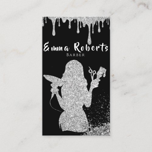 Barber Hairdresser Hair Glitter Silver Business Card