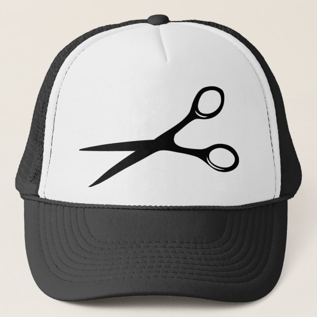 barber hairdresser scissors black trucker hat (Front)