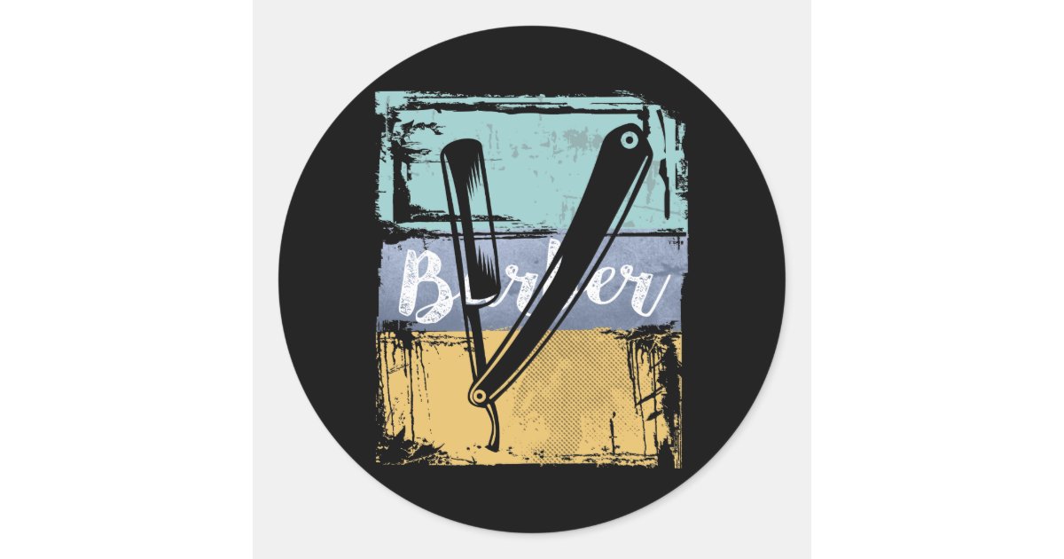Barber Razor Sticker Barber Hairdresser Tee - Vintage Retro Razor Classic Round Sticker | Zazzle