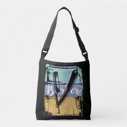 Barber Hairdresser Tee _ Vintage Retro Razor Crossbody Bag