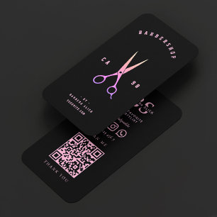 Barber Hairstylist Aesthetic Pink Black Barbershop Business Card