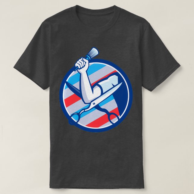 Barber Hand Brush Scissors Circle Retro T-Shirt (Design Front)