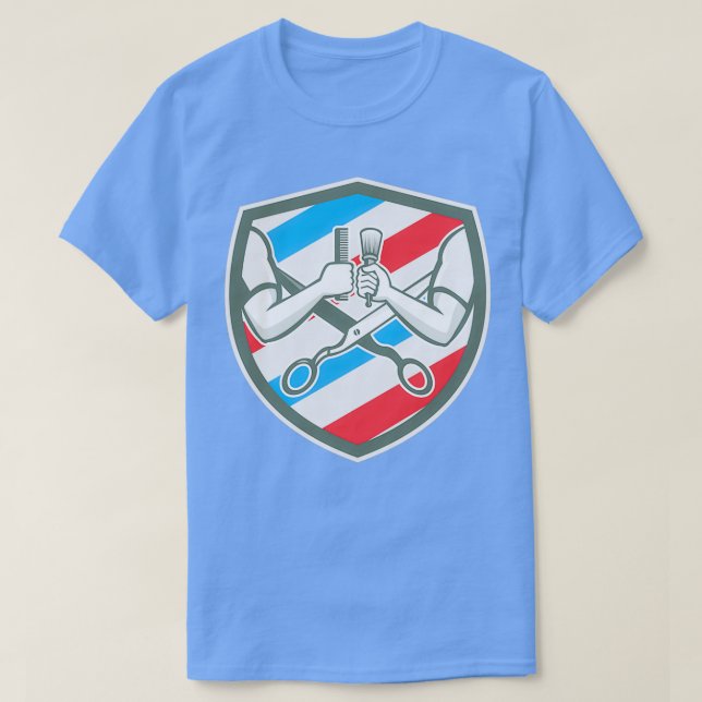 Barber Hand Comb Brush Scissors Shield Retro T-Shirt (Design Front)
