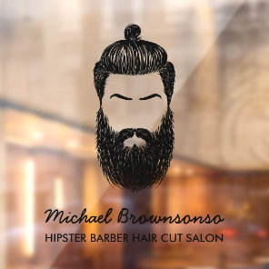 Barber hipster beard mustache business window cling