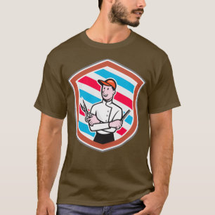 Barber Holding Scissors Comb Shield Cartoon T-Shirt